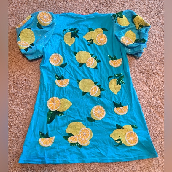 Vibrant Blue Lemon Print T-Shirt - Picture 2 of 3